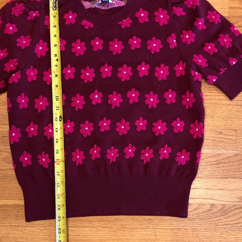 NWOT kate spade Burgundy Sweater with Hot Pink Floral Appliqués - Picture 9 of 13
